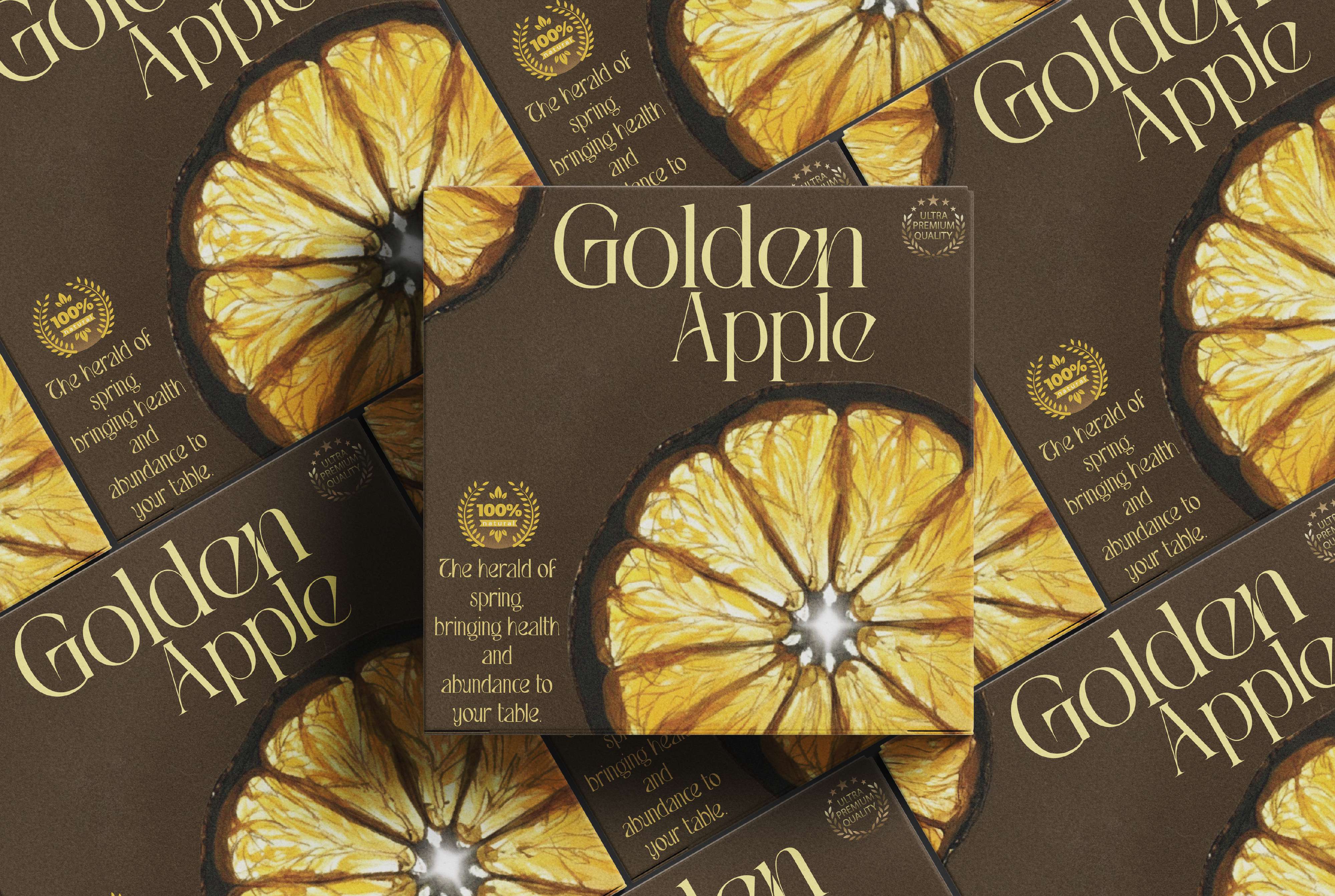 Golden Apple persimmon packaging — flat lay